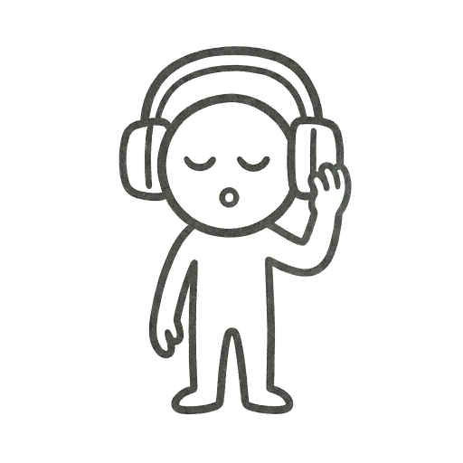 Cyril, a small character with headphones, listening intently